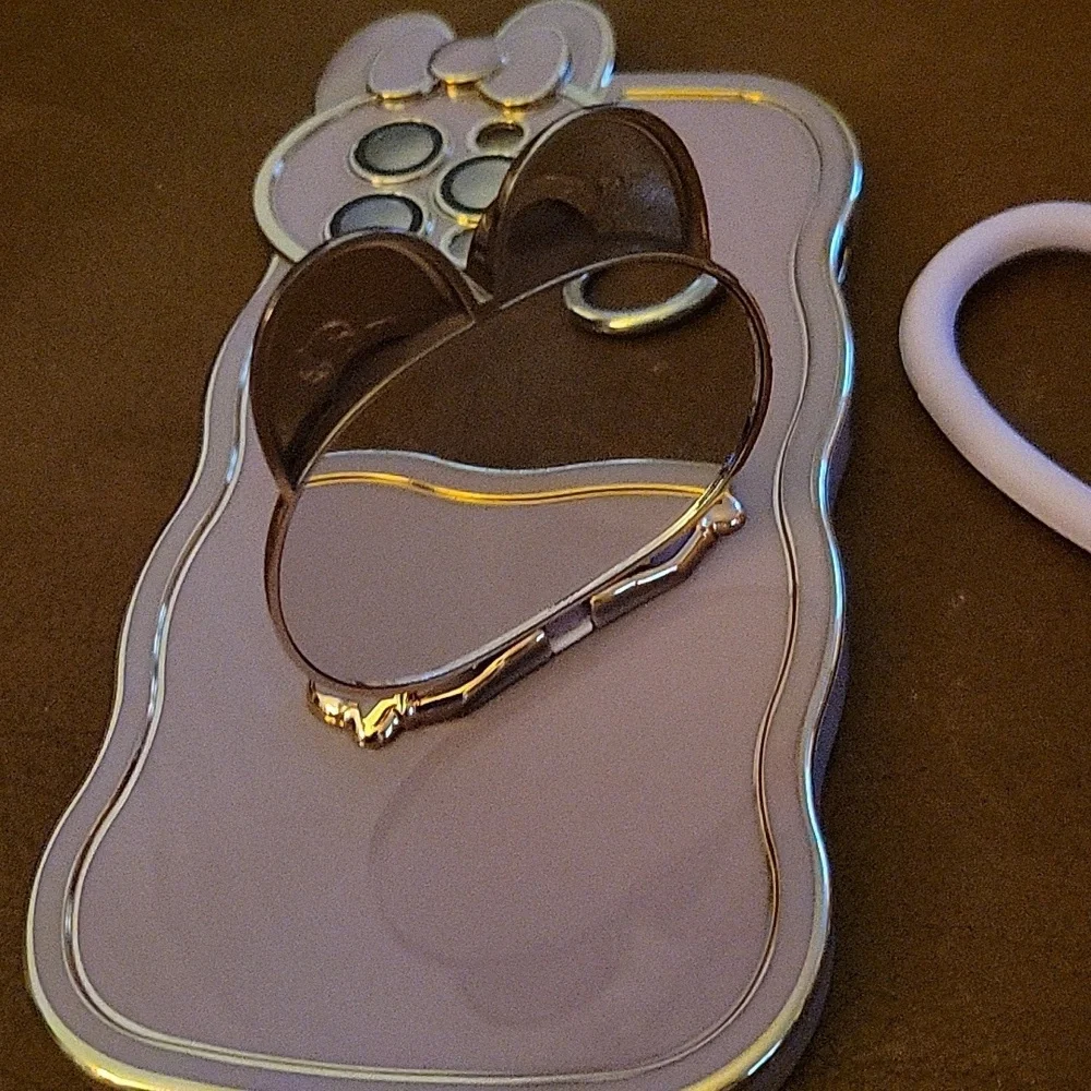 iPhone 12 Case with Cute Kitty Bunny Stand Heart & Mirror Lilac & GOLD